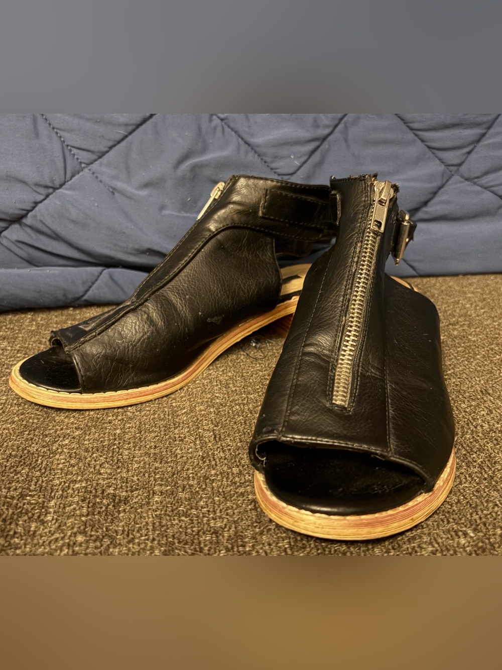 Forever 21 Black Open-Toe Front Zip Ankle Sandal